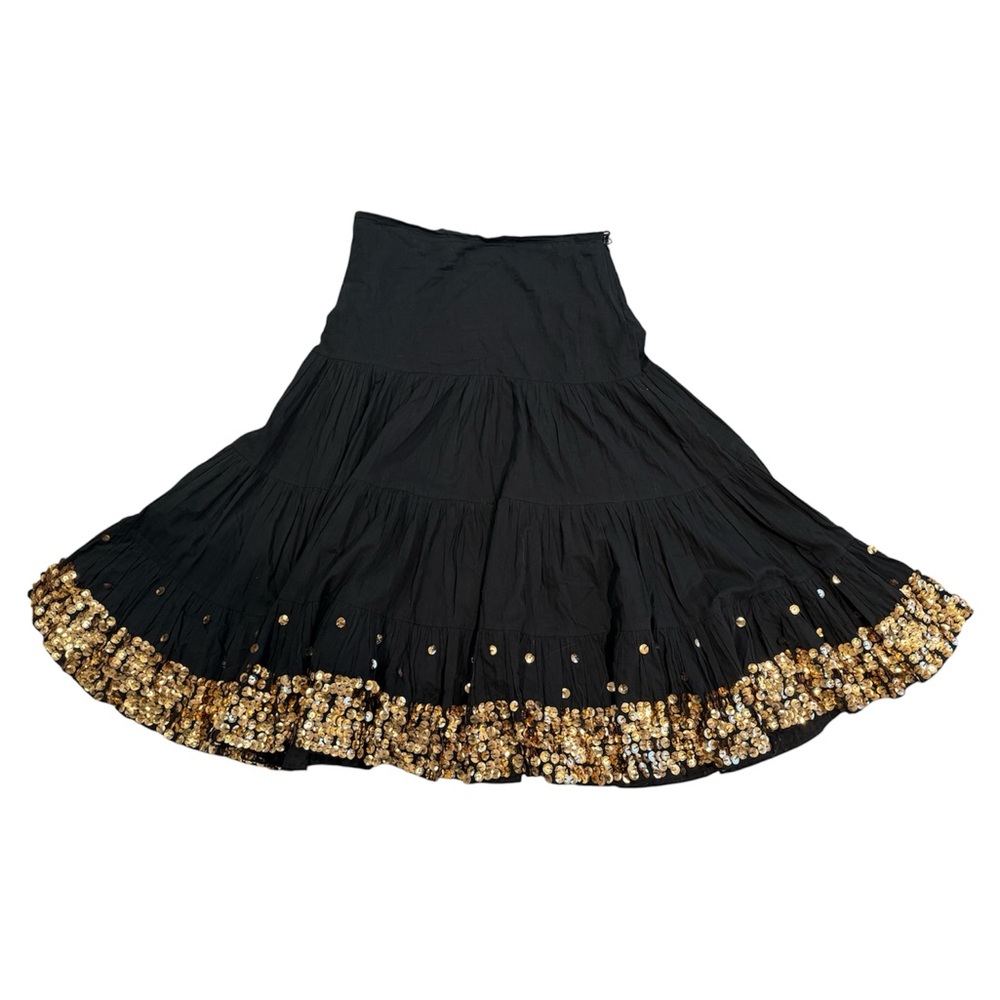 Sweet by Miss Me Black BoHo Circle Skirt with Gold Sequins